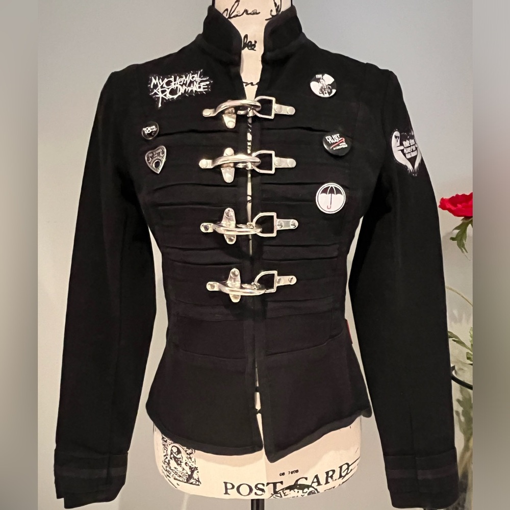CUSTOM Skull & Rose Upcycled Rage Tripp NYC Buckle Coat MyChemRo Edition Sz S - Picture 9 of 16